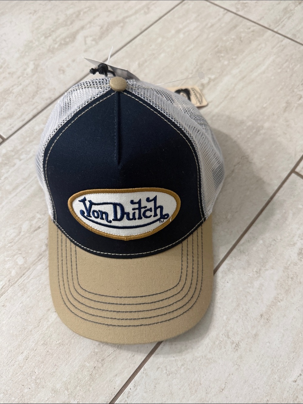 Von Dutch Navy, Tan and White Mesh Trucker Hat..nwt..o/s..unisex